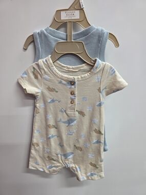 Blue & Cream Whale Print Baby One-Piece